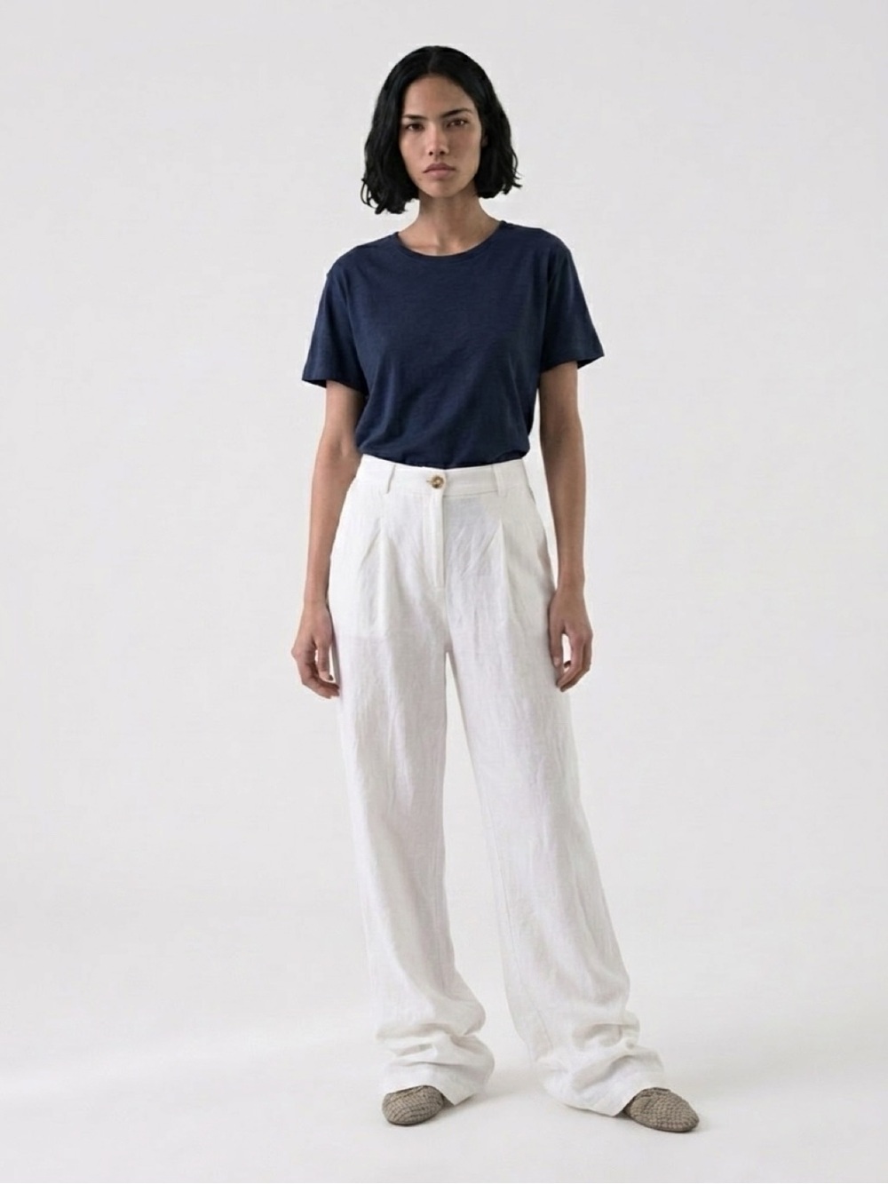 Zara Relaxed White Linen Wide-Leg Pants - Picture 2 of 5